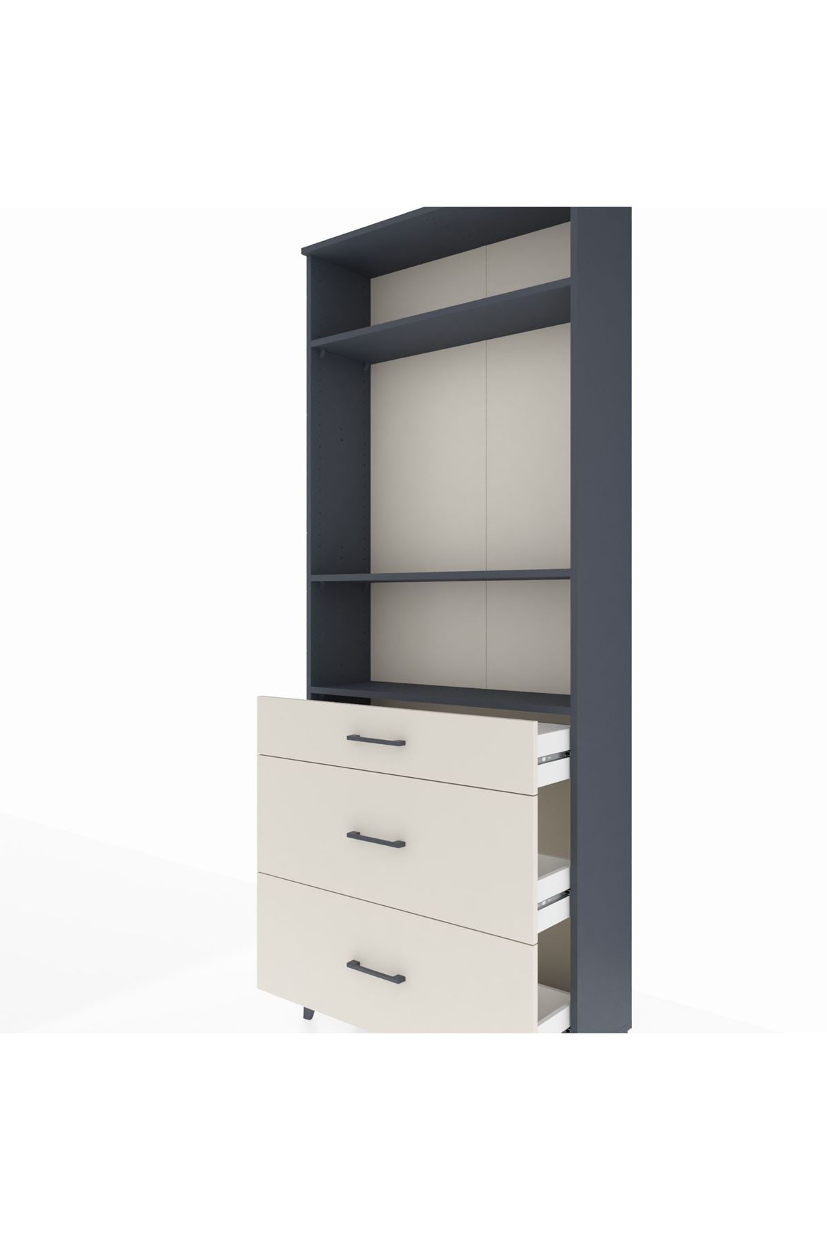 Arges Dolap 3 Raflı 3 Çekmeceli 88x30x221 Antrasit-Aytaşı