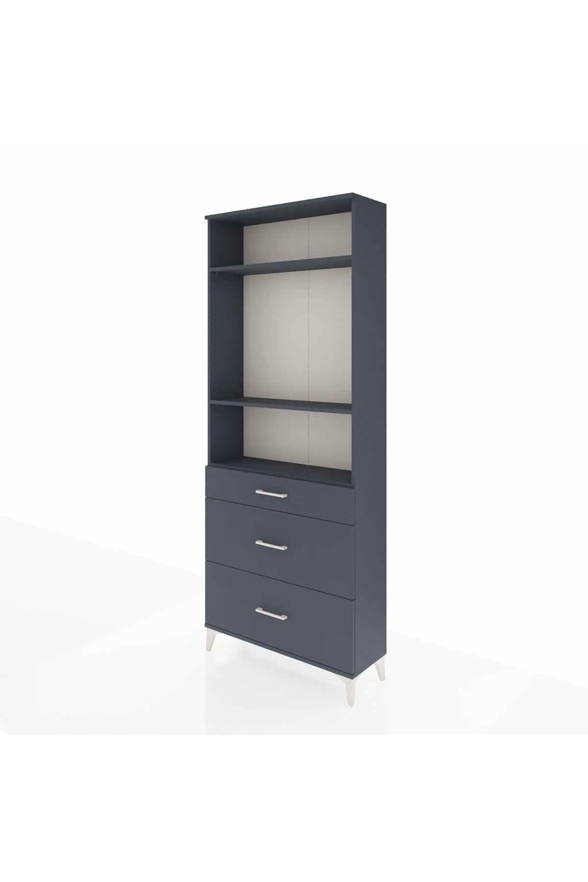 Arges Dolap 3 Raflı 3 Çekmeceli 88x30x221 Antrasit-Antrasit