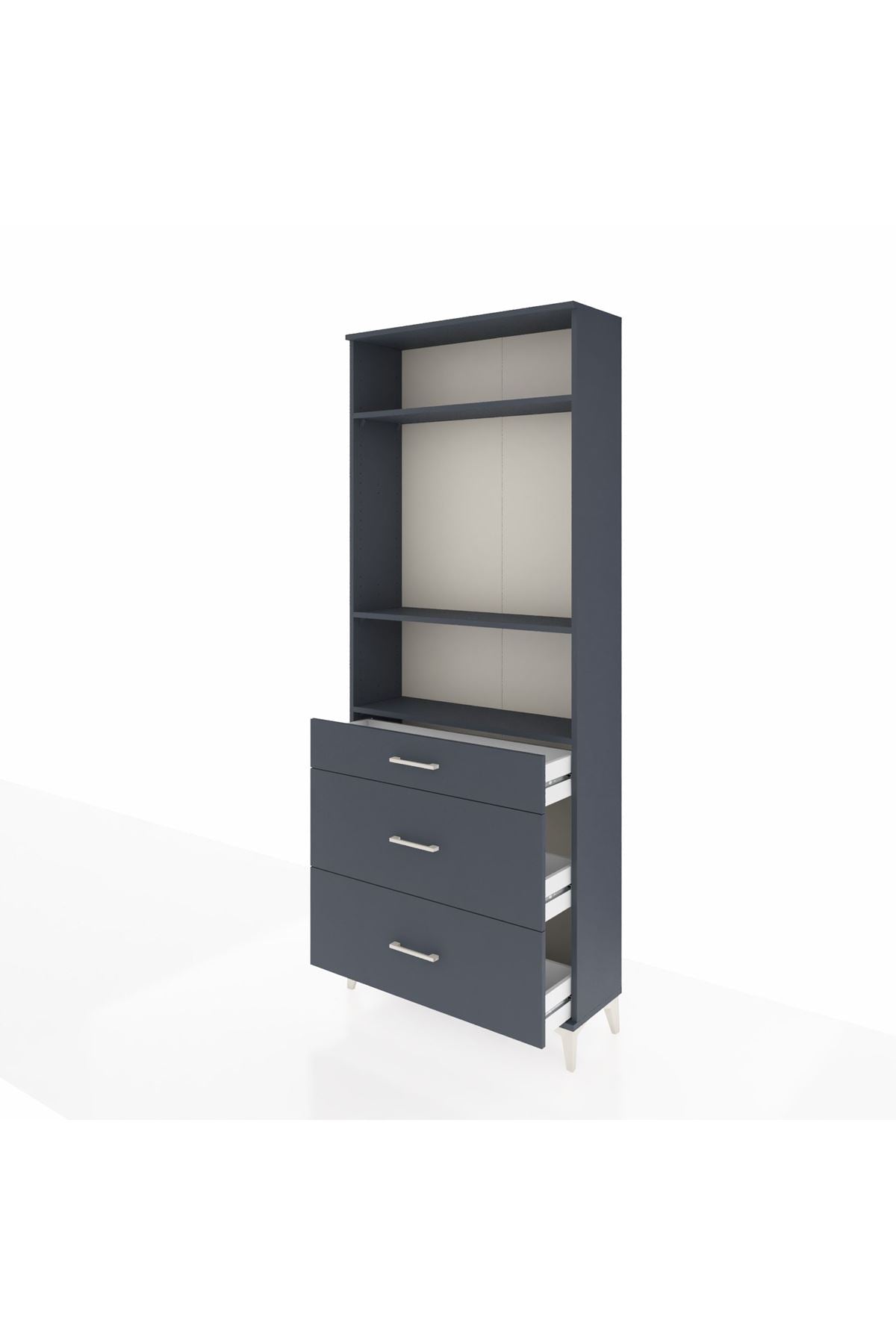 Arges Dolap 3 Raflı 3 Çekmeceli 88x30x221 Antrasit-Antrasit