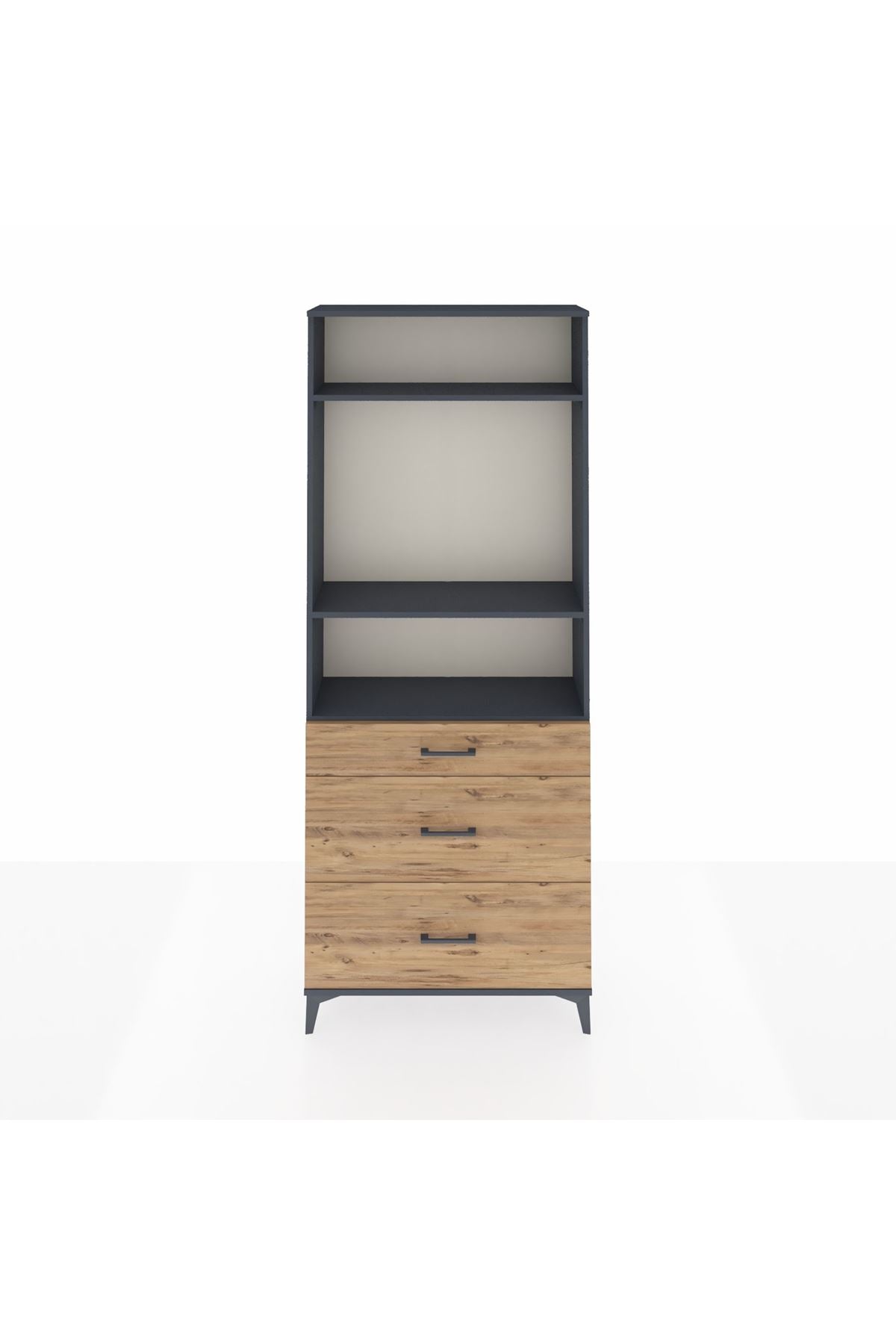 Arges Dolap 3 Raflı 3 Çekmeceli 88x30x221 Antrasit-Çam