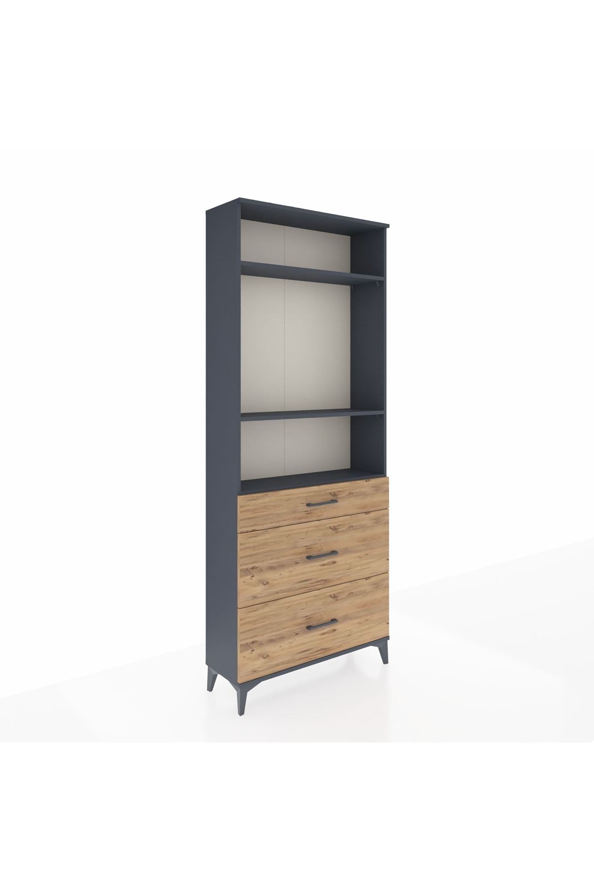 Arges Dolap 3 Raflı 3 Çekmeceli 88x30x221 Antrasit-Çam