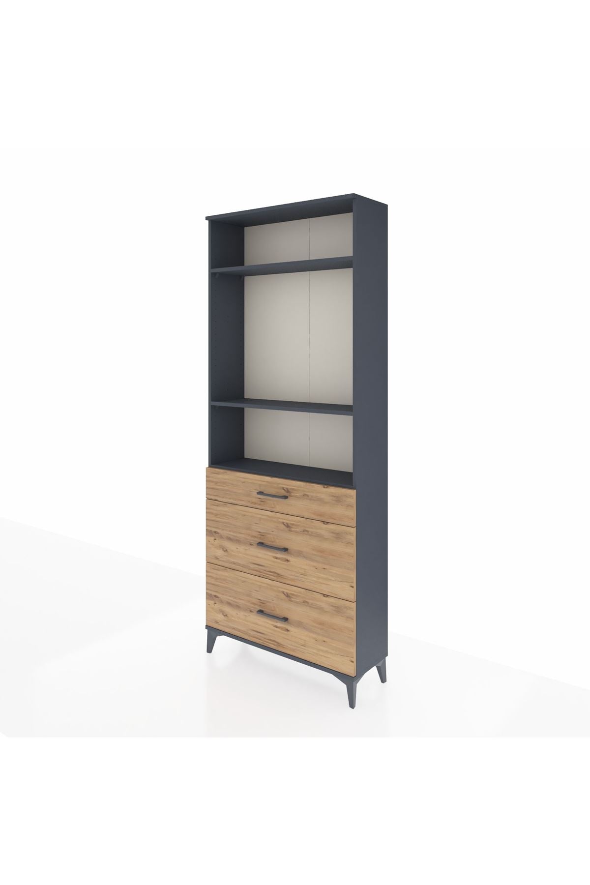 Arges Dolap 3 Raflı 3 Çekmeceli 88x30x221 Antrasit-Çam