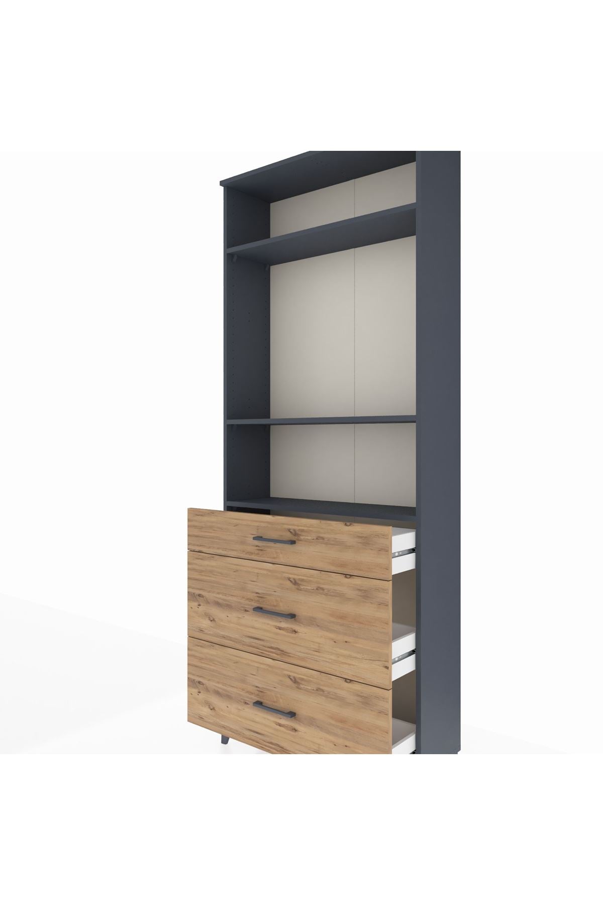 Arges Dolap 3 Raflı 3 Çekmeceli 88x30x221 Antrasit-Çam