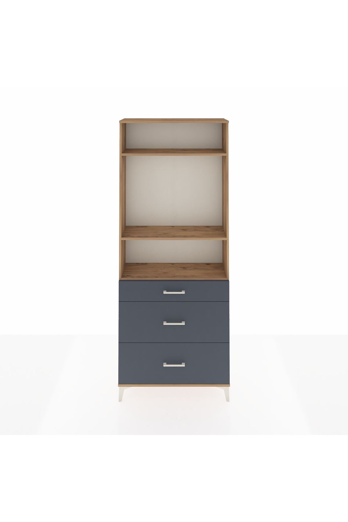 Arges Dolap 3 Raflı 3 Çekmeceli 88x30x221 Çam-Antrasit