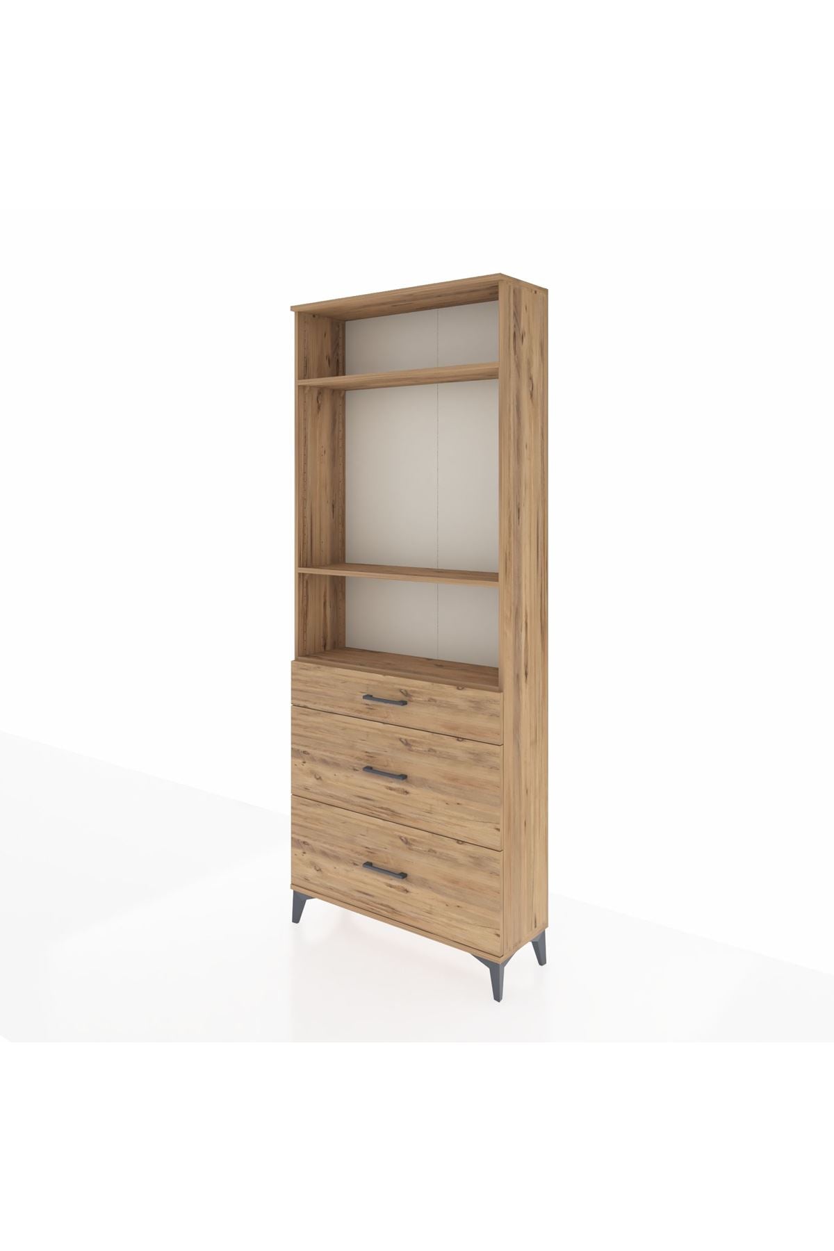 Arges Dolap 3 Raflı 3 Çekmeceli 88x30x221 Çam-Çam