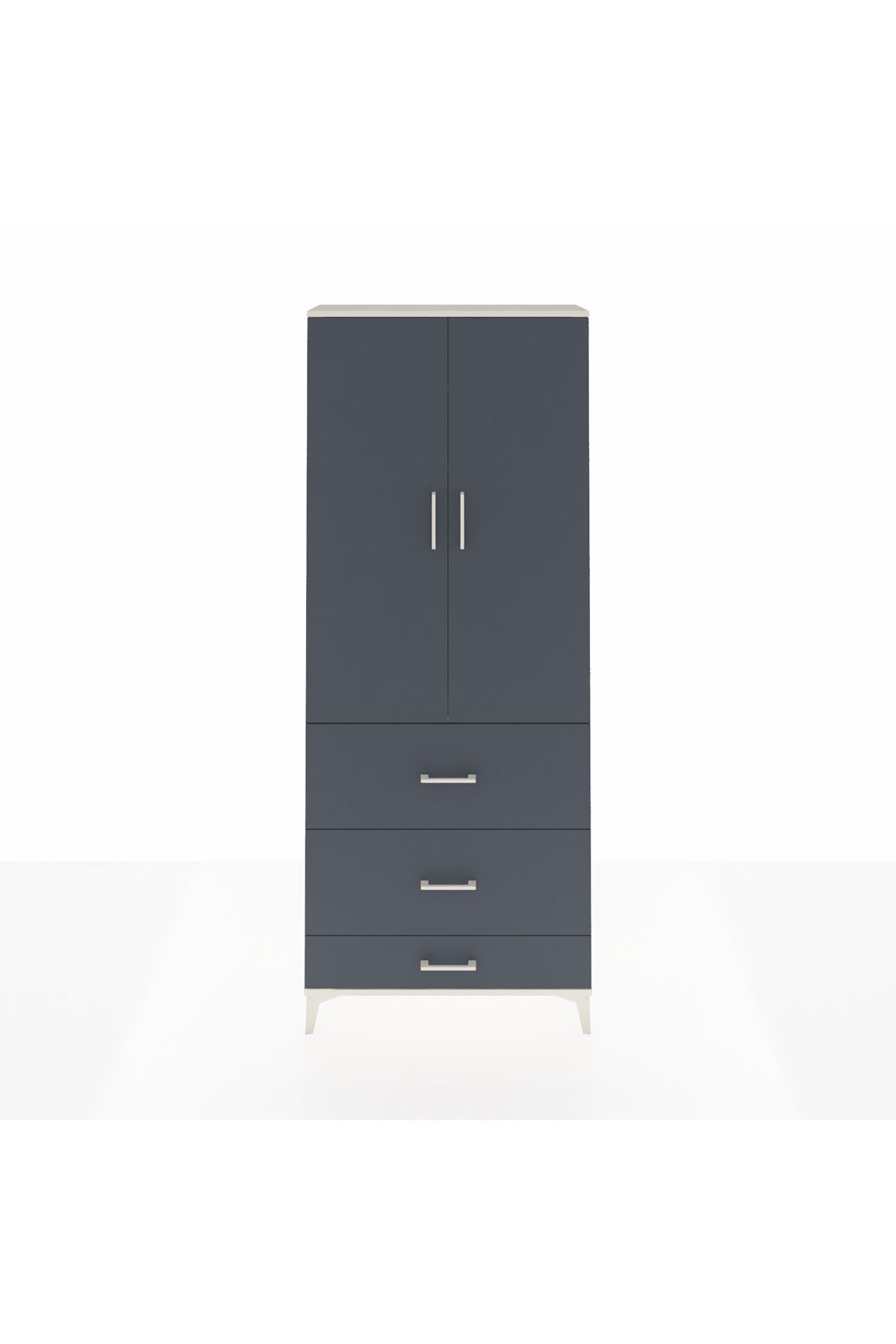 Arges Dolap 2 Raflı 3 Çekmeceli Tek Askılı 88x30x221 Aytaşı-Antrasit