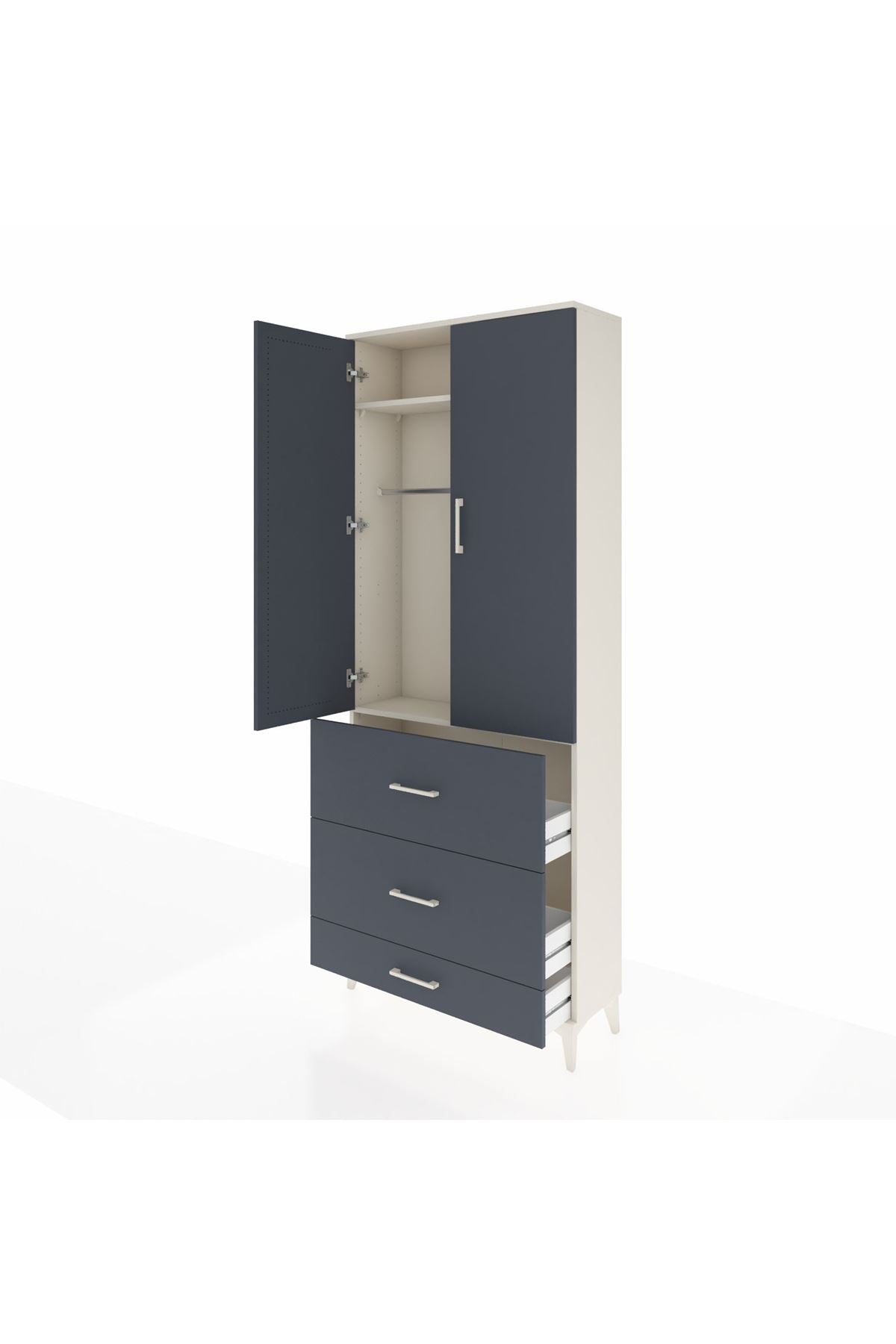 Arges Dolap 2 Raflı 3 Çekmeceli Tek Askılı 88x30x221 Aytaşı-Antrasit