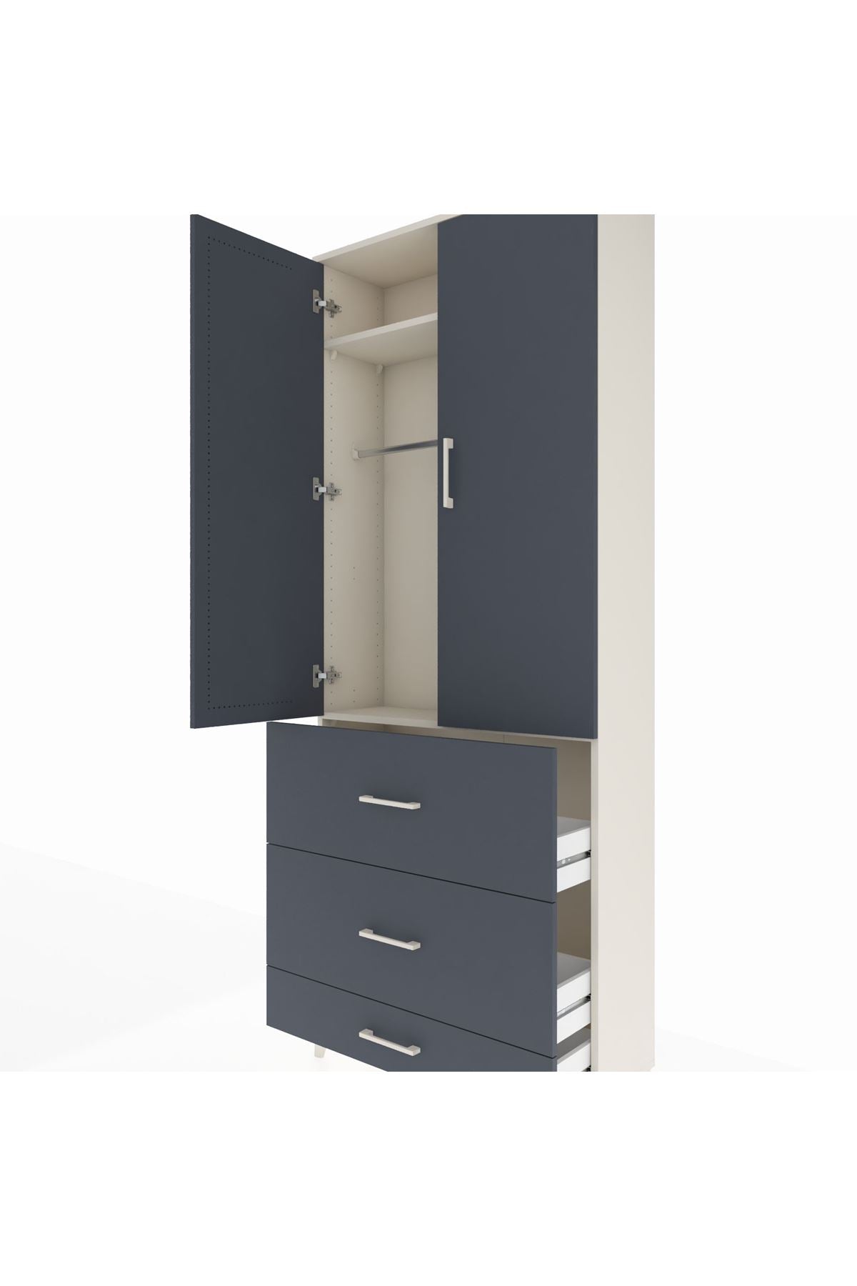 Arges Dolap 2 Raflı 3 Çekmeceli Tek Askılı 88x30x221 Aytaşı-Antrasit