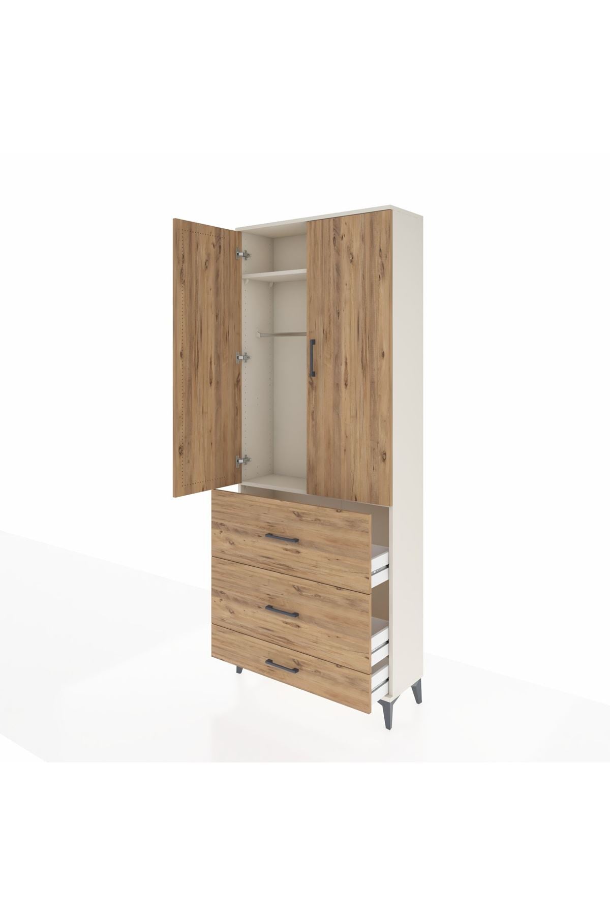 Arges Dolap 2 Raflı 3 Çekmeceli Tek Askılı 88x30x221 Aytaşı-Çam