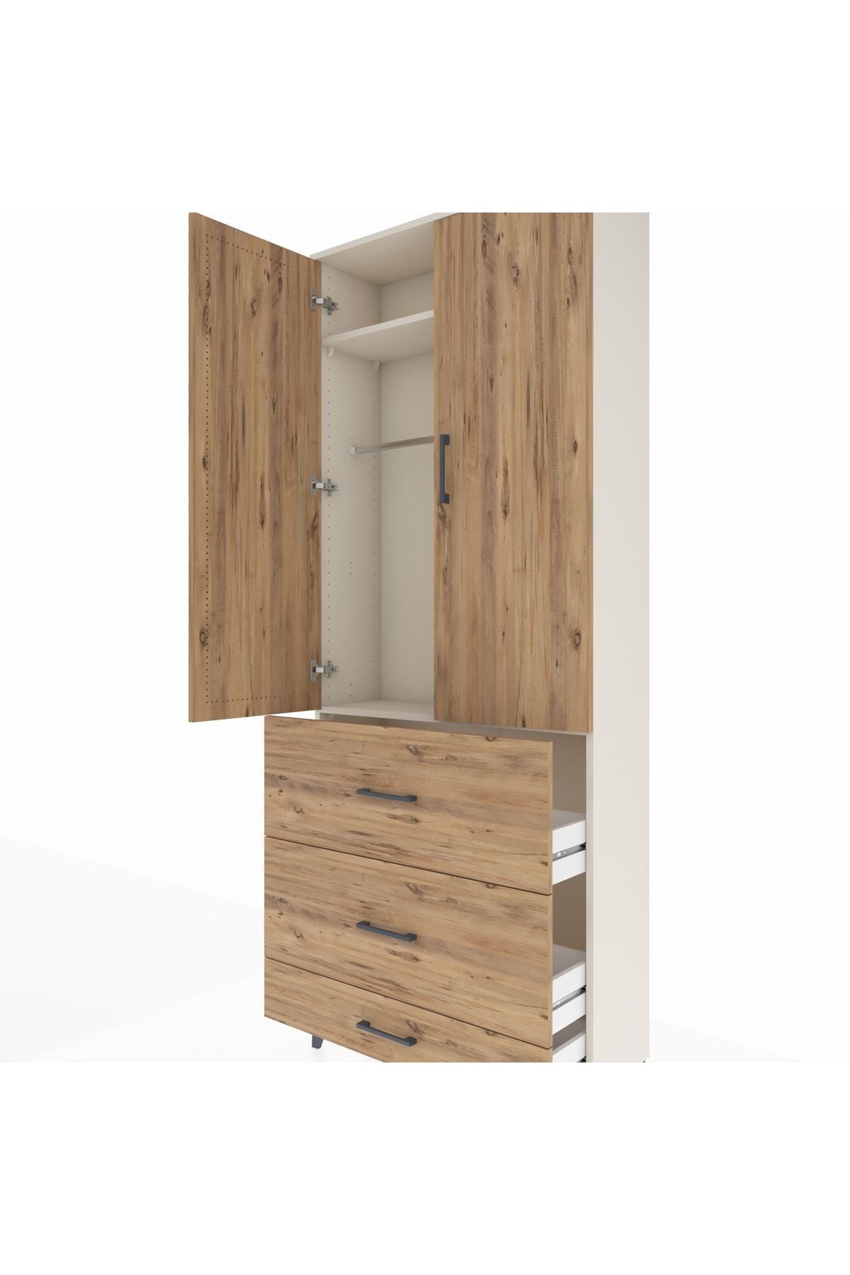 Arges Dolap 2 Raflı 3 Çekmeceli Tek Askılı 88x30x221 Aytaşı-Çam