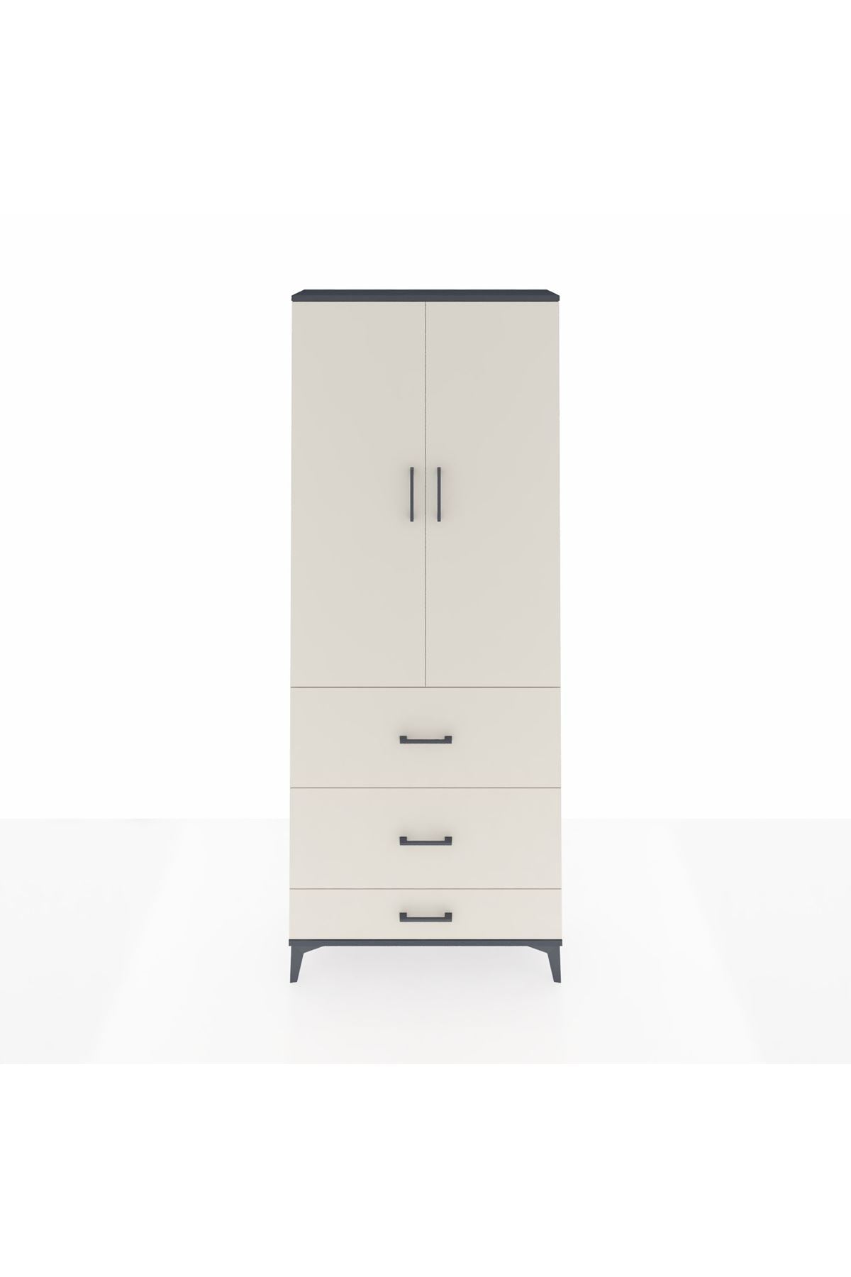 Arges Dolap 2 Raflı 3 Çekmeceli Tek Askılı 88x30x221 Antrasit-Aytaşı