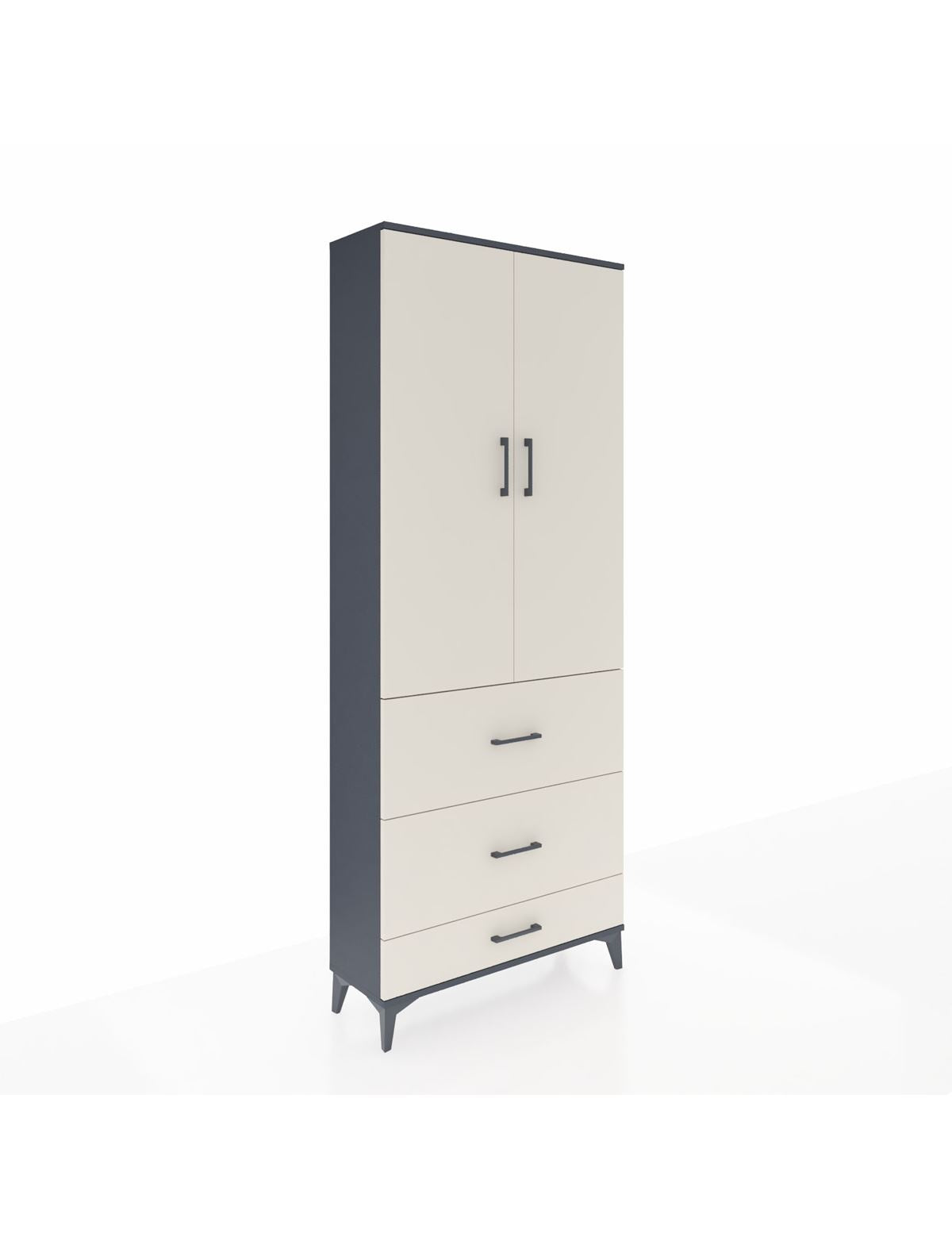 Arges Dolap 2 Raflı 3 Çekmeceli Tek Askılı 88x30x221 Antrasit-Aytaşı