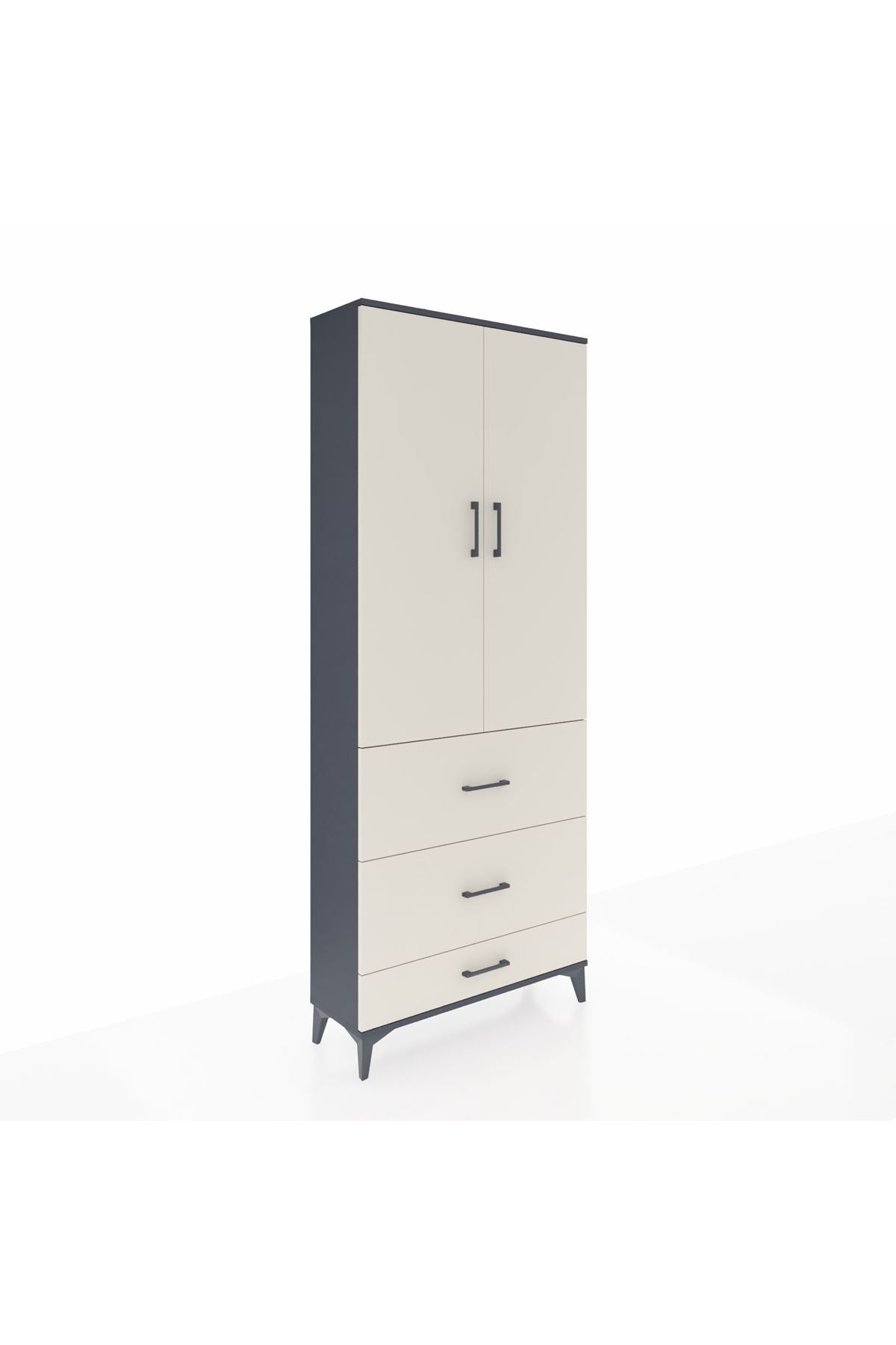 Arges Dolap 2 Raflı 3 Çekmeceli Tek Askılı 88x30x221 Antrasit-Aytaşı