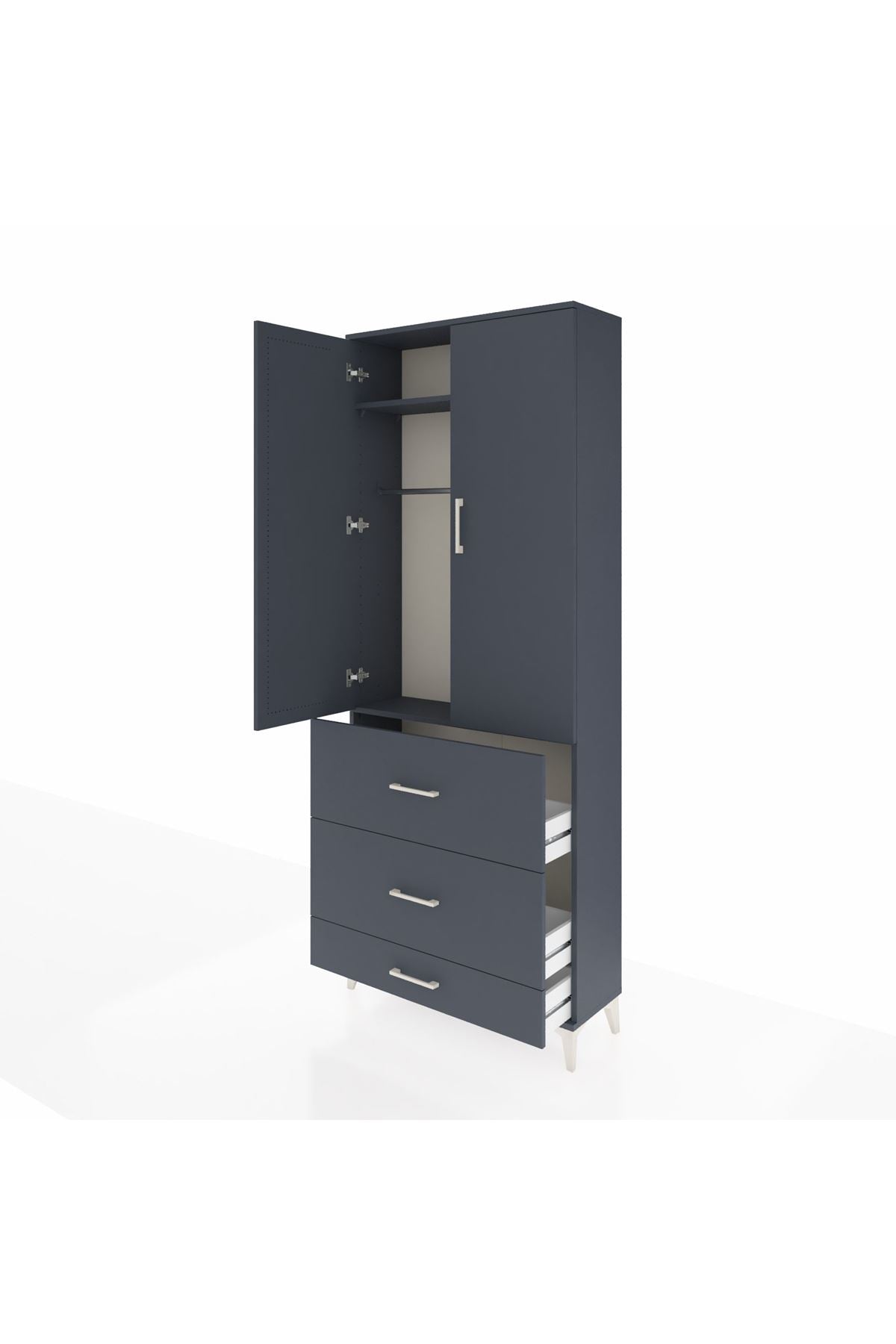 Arges Dolap 2 Raflı 3 Çekmeceli Tek Askılı 88x30x221 Antrasit-Antrasit