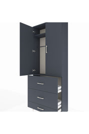 Arges Dolap 2 Raflı 3 Çekmeceli Tek Askılı 88x30x221 Antrasit-Antrasit