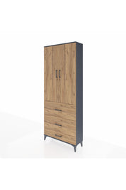 Arges Dolap 2 Raflı 3 Çekmeceli Tek Askılı 88x30x221 Antrasit-Çam