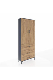 Arges Dolap 2 Raflı 3 Çekmeceli Tek Askılı 88x30x221 Antrasit-Çam