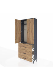 Arges Dolap 2 Raflı 3 Çekmeceli Tek Askılı 88x30x221 Antrasit-Çam