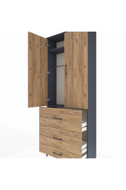 Arges Dolap 2 Raflı 3 Çekmeceli Tek Askılı 88x30x221 Antrasit-Çam