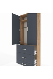 Arges Dolap 2 Raflı 3 Çekmeceli Tek Askılı 88x30x221 Çam-Antrasit
