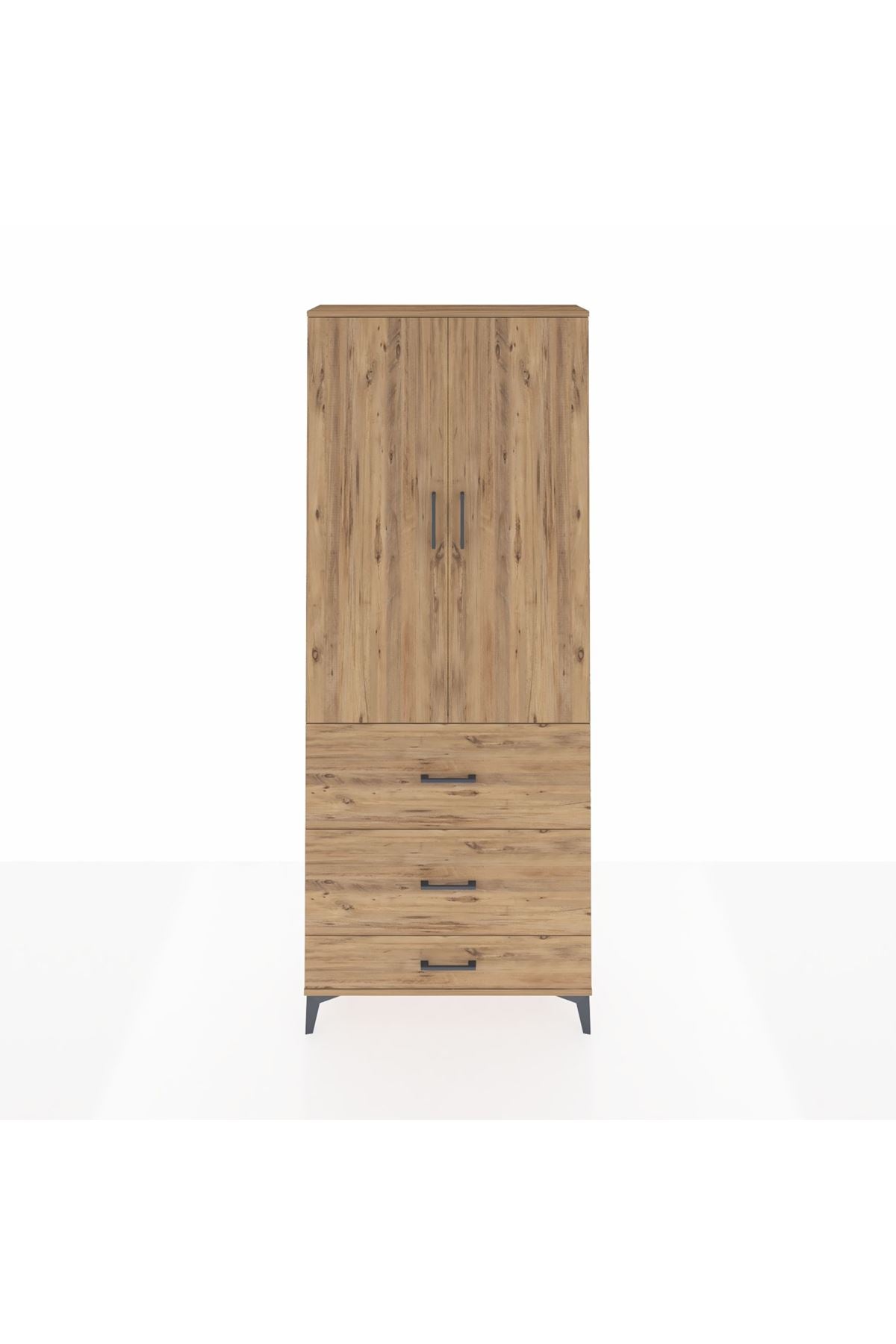 Arges Dolap 2 Raflı 3 Çekmeceli Tek Askılı 88x30x221 Çam-Çam