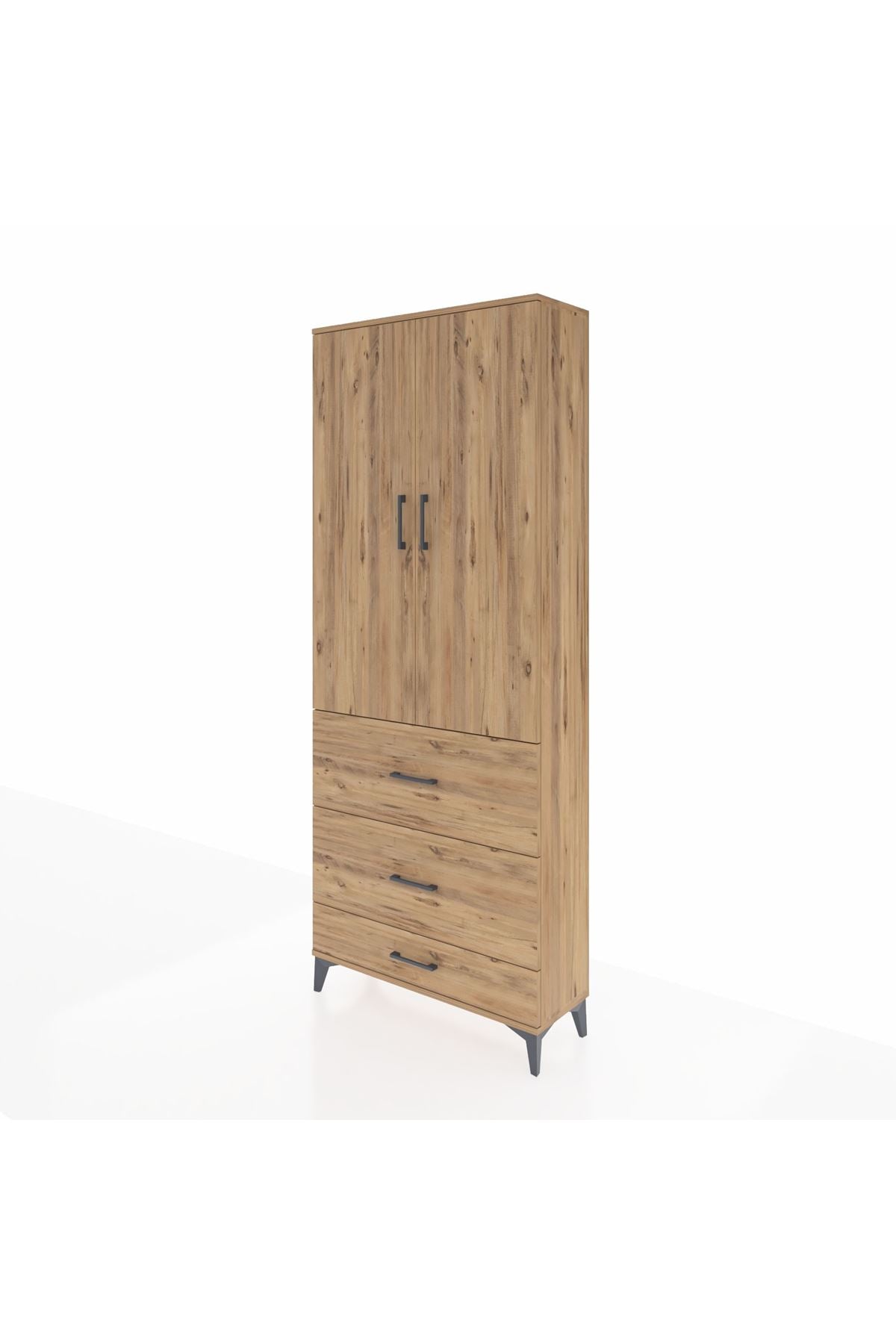 Arges Dolap 2 Raflı 3 Çekmeceli Tek Askılı 88x30x221 Çam-Çam