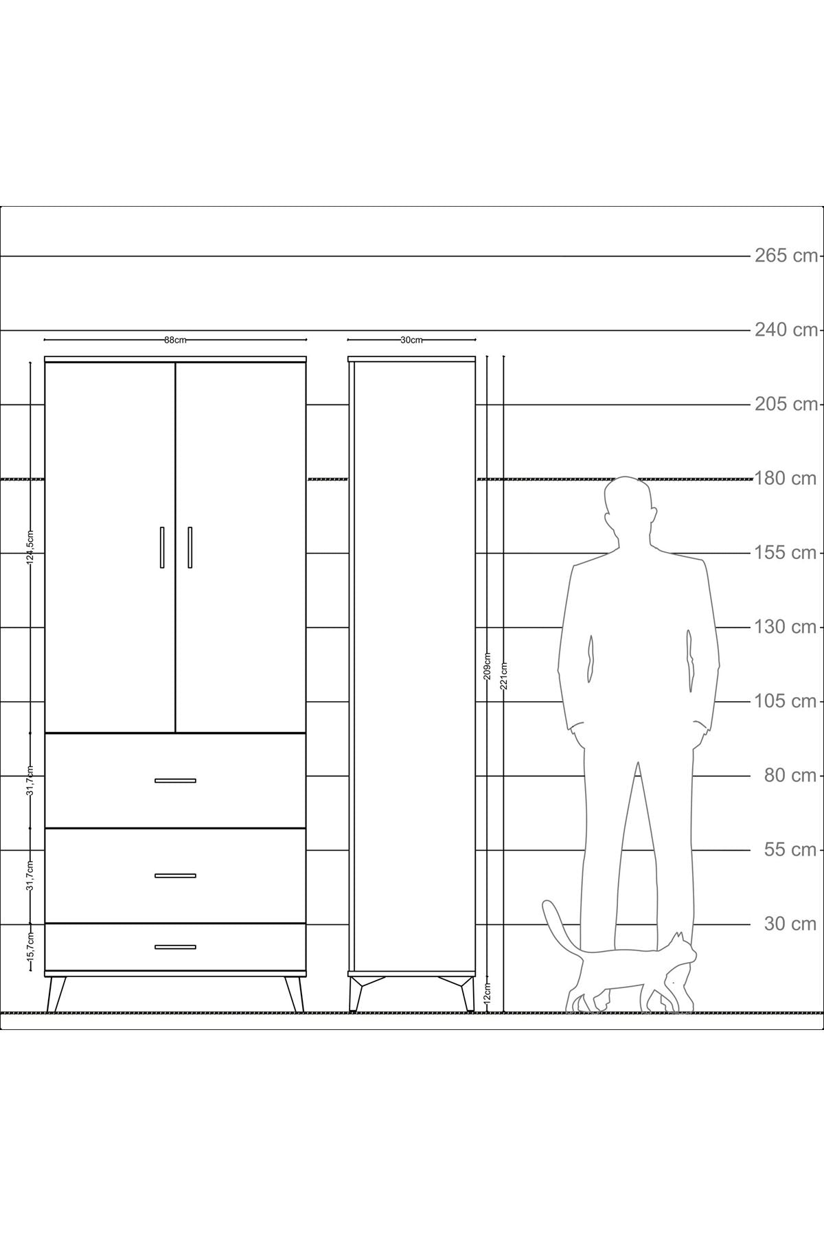 Arges Dolap 2 Raflı 3 Çekmeceli Tek Askılı 88x30x221 Çam-Çam