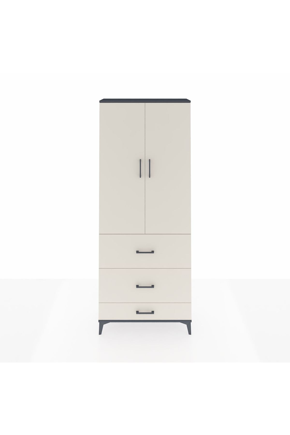 Arges Dolap 3 Raflı 3 Çekmeceli 2 Kapaklı 88x30x221 Antrasit-Aytaşı