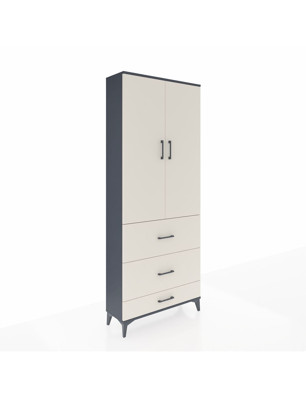 Arges Dolap 3 Raflı 3 Çekmeceli 2 Kapaklı 88x30x221 Antrasit-Aytaşı