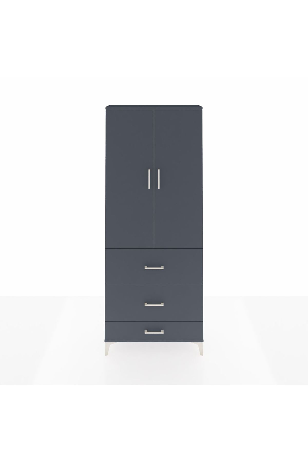 Arges Dolap 3 Raflı 3 Çekmeceli 2 Kapaklı 88x30x221 Antrasit-Antrasit