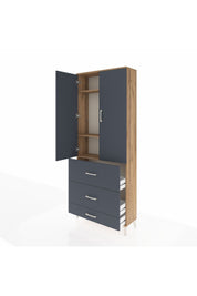 Arges Dolap 3 Raflı 3 Çekmeceli 2 Kapaklı 88x30x221 Çam-Antrasit