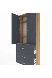 Arges Dolap 3 Raflı 3 Çekmeceli 2 Kapaklı 88x30x221 Çam-Antrasit