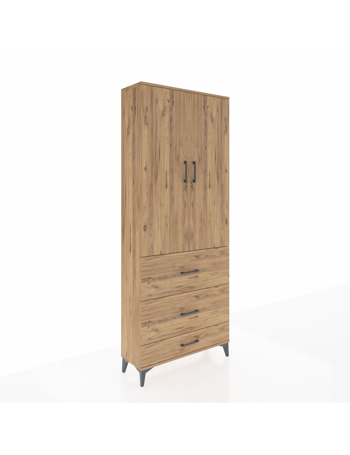 Arges Dolap 3 Raflı 3 Çekmeceli 2 Kapaklı 88x30x221 Çam-Çam