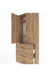 Arges Dolap 3 Raflı 3 Çekmeceli 2 Kapaklı 88x30x221 Çam-Çam