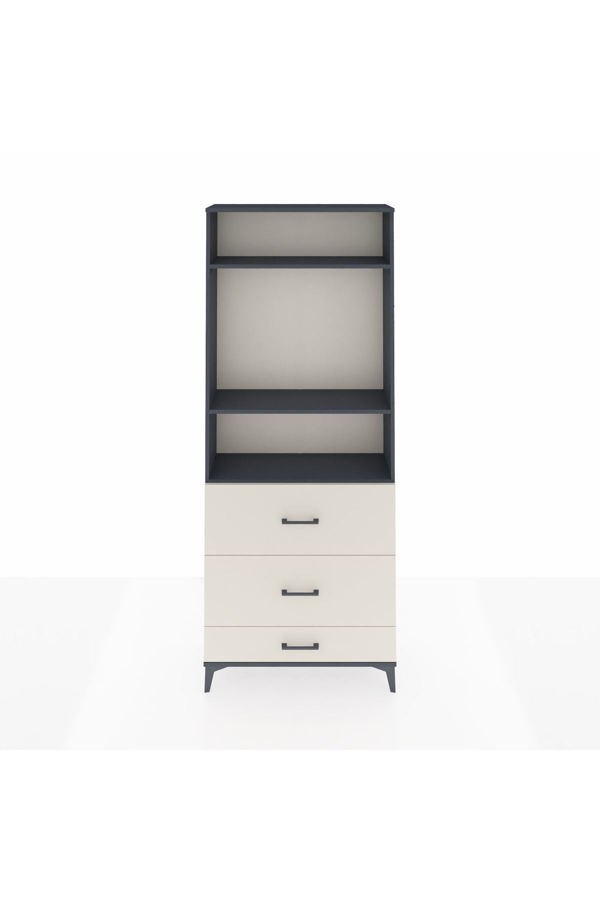 Arges Dolap 3 Raflı 3 Çekmeceli 88x30x221 Antrasit-Aytaşı