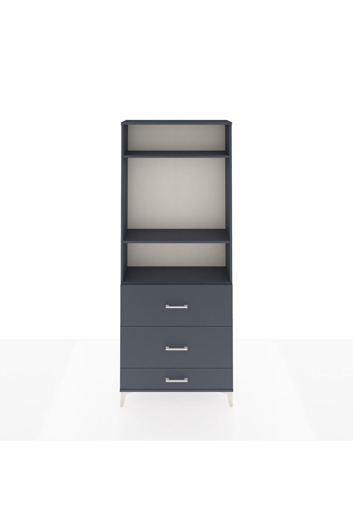 Arges Dolap 3 Raflı 3 Çekmeceli 88x30x221 Antrasit-Antrasit