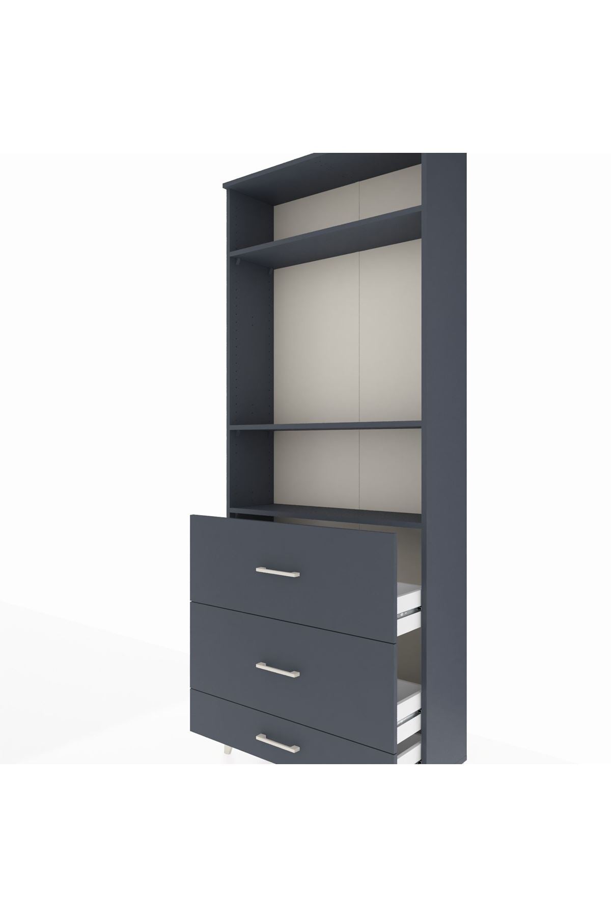 Arges Dolap 3 Raflı 3 Çekmeceli 88x30x221 Antrasit-Antrasit