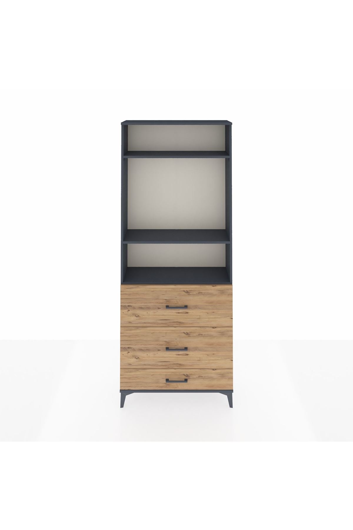 Arges Dolap 3 Raflı 3 Çekmeceli 88x30x221 Antrasit-Çam