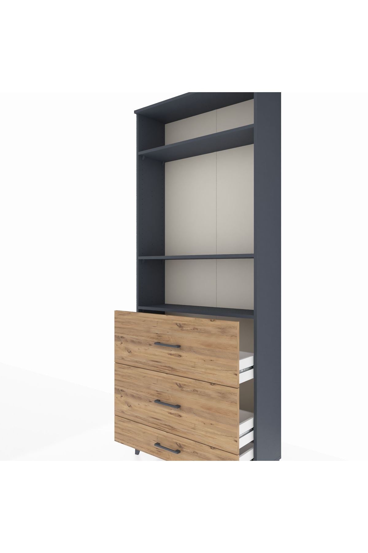 Arges Dolap 3 Raflı 3 Çekmeceli 88x30x221 Antrasit-Çam