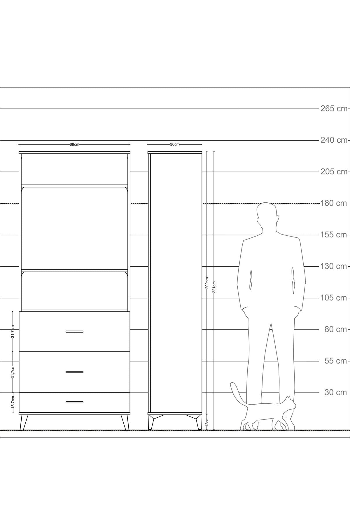 Arges Dolap 3 Raflı 3 Çekmeceli 88x30x221 Çam-Aytaşı
