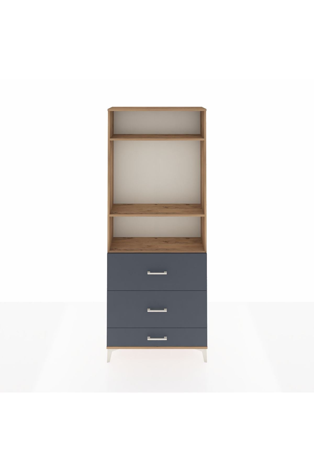 Arges Dolap 3 Raflı 3 Çekmeceli 88x30x221 Çam-Antrasit