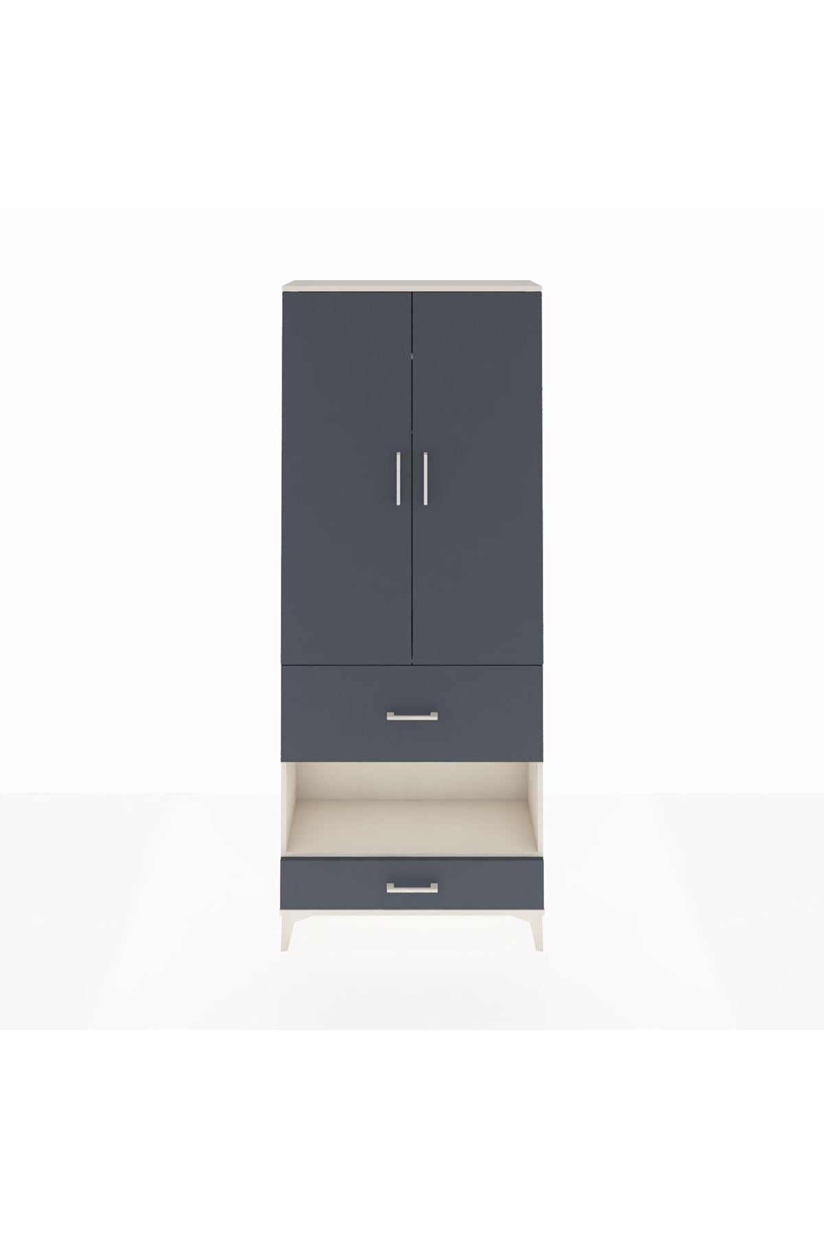 Arges Dolap 3 Raflı 2 Çekmeceli Tek Askılı 88x30x221 Aytaşı-Antrasit