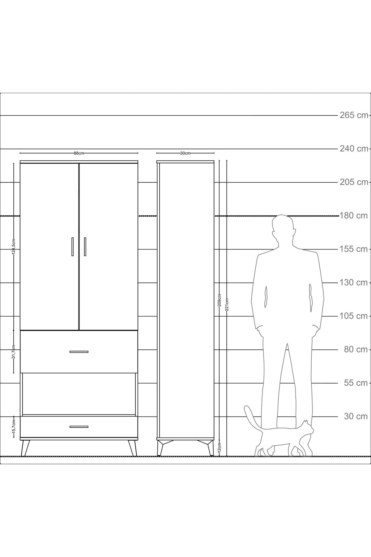Arges Dolap 3 Raflı 2 Çekmeceli Tek Askılı 88x30x221 Aytaşı-Aytaşı