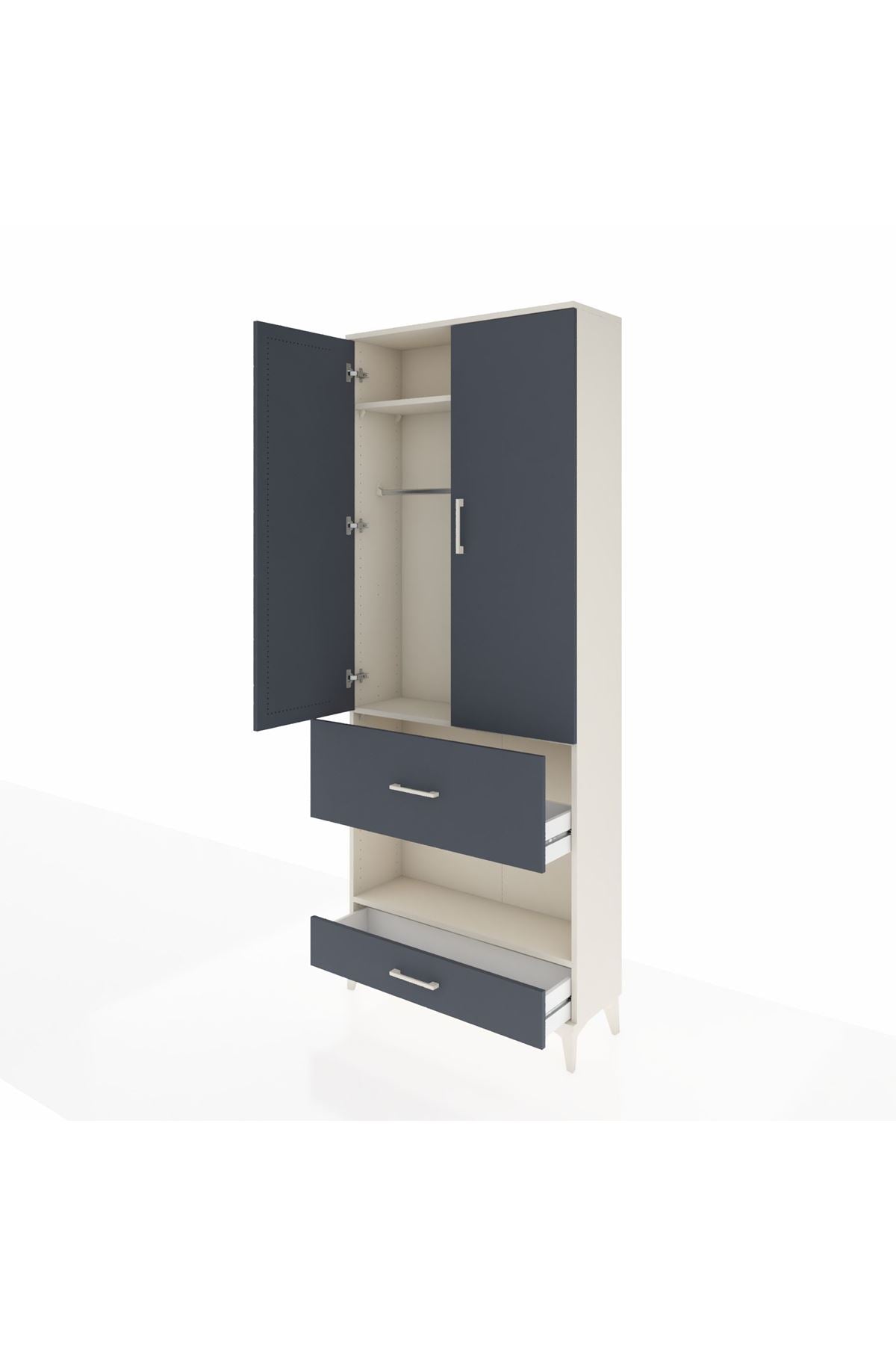 Arges Dolap 3 Raflı 2 Çekmeceli Tek Askılı 88x30x221 Aytaşı-Antrasit