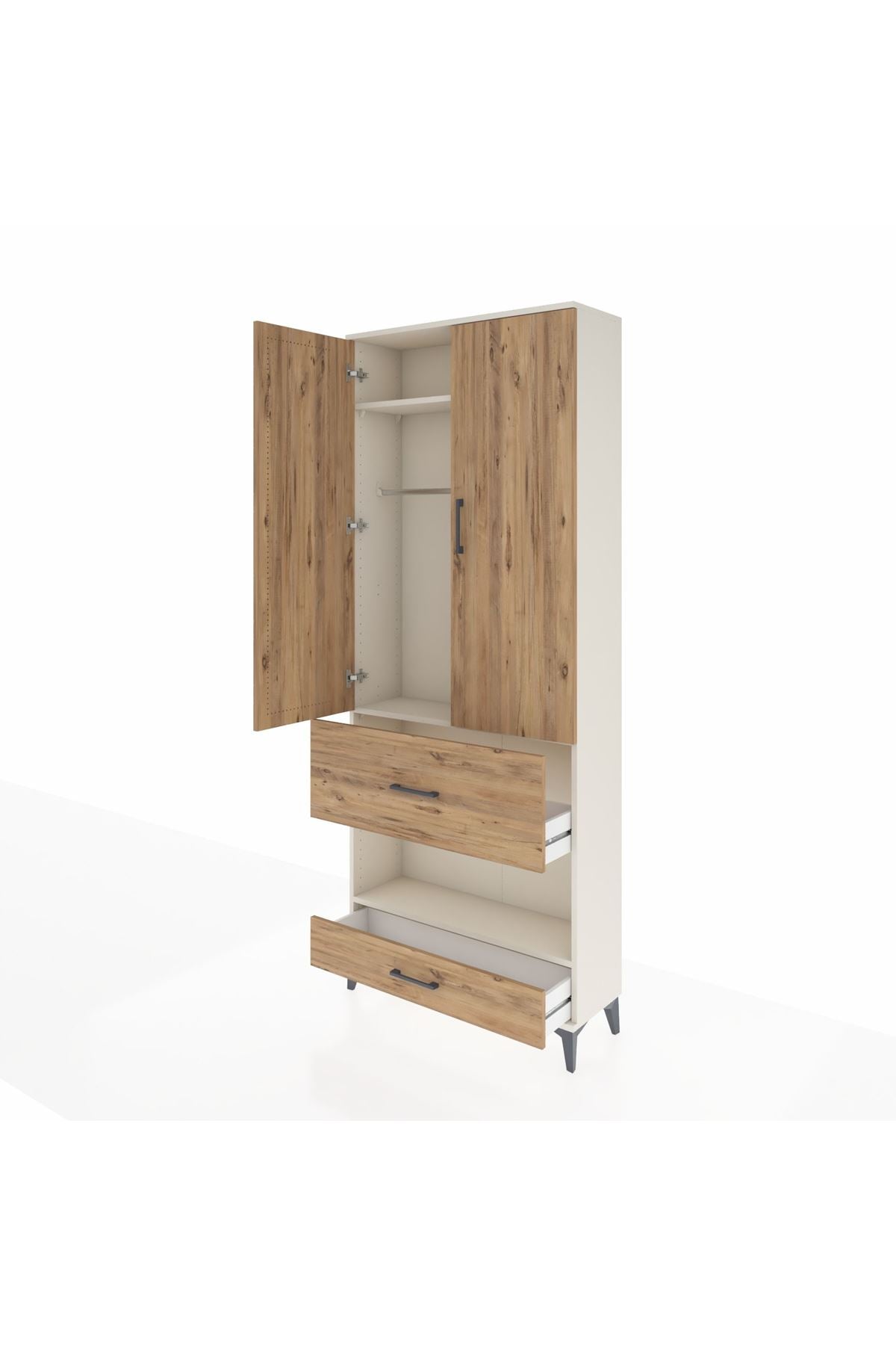 Arges Dolap 3 Raflı 2 Çekmeceli Tek Askılı 88x30x221 Aytaşı-Çam