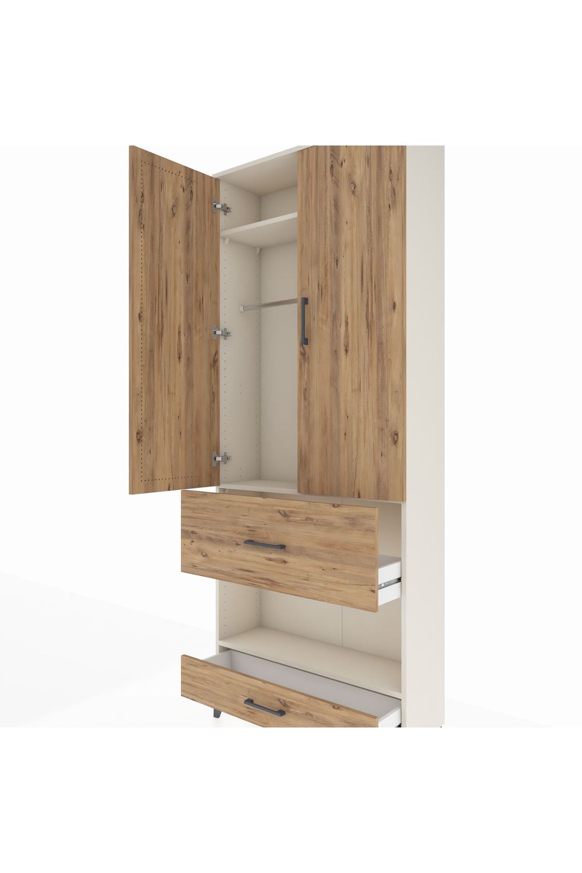 Arges Dolap 3 Raflı 2 Çekmeceli Tek Askılı 88x30x221 Aytaşı-Çam