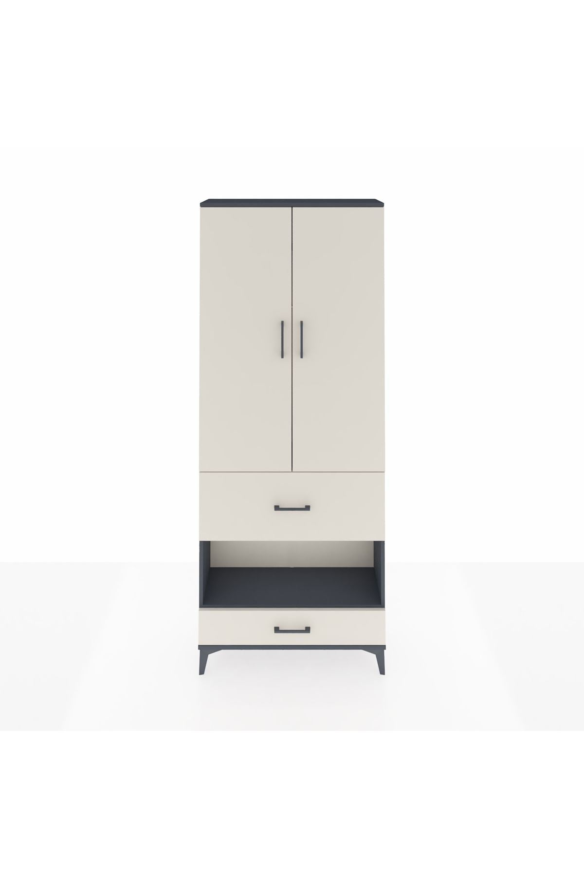 Arges Dolap 3 Raflı 2 Çekmeceli Tek Askılı 88x30x221 Antrasit-Aytaşı