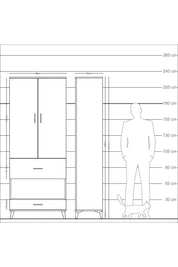 Arges Dolap 3 Raflı 2 Çekmeceli Tek Askılı 88x30x221 Aytaşı-Çam