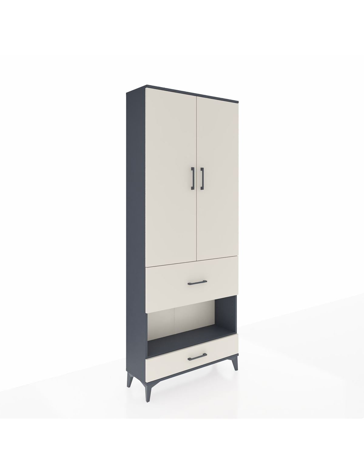 Arges Dolap 3 Raflı 2 Çekmeceli Tek Askılı 88x30x221 Antrasit-Aytaşı