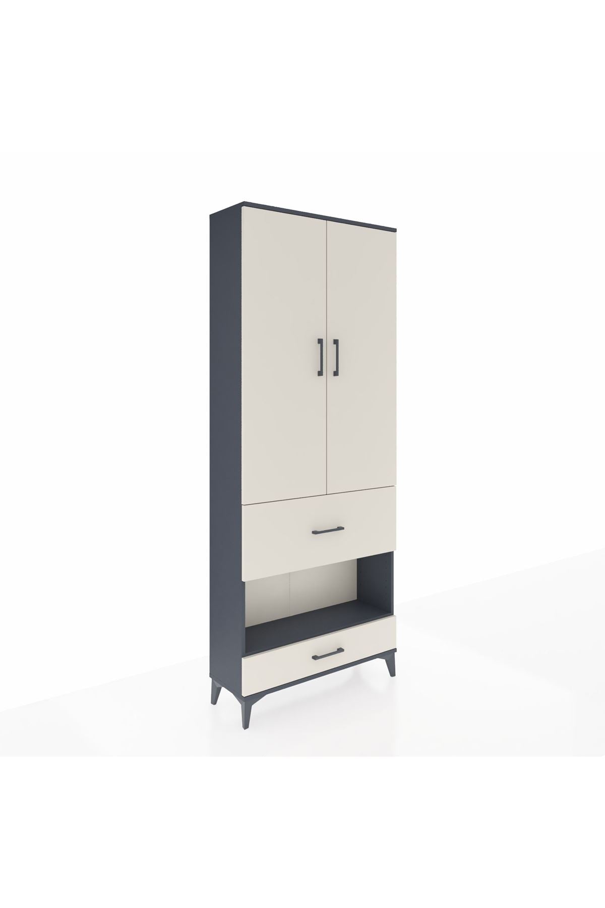 Arges Dolap 3 Raflı 2 Çekmeceli Tek Askılı 88x30x221 Antrasit-Aytaşı